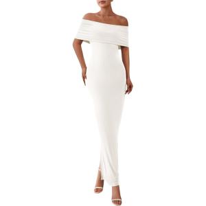 imagePRETTYGARDEN Womens Off The Shoulder Maxi Dresses 2025 Summer Formal Elegant Cocktail Party Wedding Guest Long DressWhite