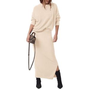 imagePRETTYGARDEN Womens Two Piece Matching Sweater Sets Knit Long Sleeve Pullover Tops Bodycon Long Maxi Skirts Fall OutfitsBeige