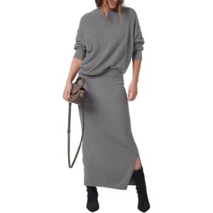 imagePRETTYGARDEN Womens Two Piece Matching Sweater Sets Knit Long Sleeve Pullover Tops Bodycon Long Maxi Skirts Fall OutfitsGrey