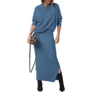 imagePRETTYGARDEN Womens Two Piece Matching Sweater Sets Knit Long Sleeve Pullover Tops Bodycon Long Maxi Skirts Fall OutfitsGrey Blue