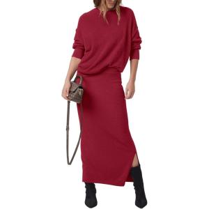imagePRETTYGARDEN Womens Two Piece Matching Sweater Sets Knit Long Sleeve Pullover Tops Bodycon Long Maxi Skirts Fall OutfitsWine Red