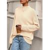 imagePRETTYGARDEN Casual Long Sleeve Oversized Sweaters for Women 2025 Loose Mock Neck Pullover Sweater Ribbed Knit Fall ClothesBeige