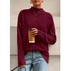 imagePRETTYGARDEN Casual Long Sleeve Oversized Sweaters for Women 2025 Loose Mock Neck Pullover Sweater Ribbed Knit Fall ClothesWine Red