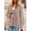 imagePRETTYGARDEN Fall Chunky Cardigan Sweaters for Women 2025 Button Lantern Sleeve Knit Oversized Sweater Coats with PocketsLight Khaki