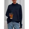 imagePRETTYGARDEN Fall Sweaters for Women 2025 Winter Clothing Batwing Long Sleeve Casual Tops Loose Knit Turtleneck SweaterNavy