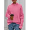 imagePRETTYGARDEN Fall Sweaters for Women 2025 Winter Clothing Batwing Long Sleeve Casual Tops Loose Knit Turtleneck SweaterPink