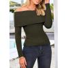 imagePRETTYGARDEN Off The Shoulder Sweater for Women 2025 Fall Fashion Cute Long Sleeve Tops Winter Ribbed Pullover Knit OutfitsArmy Green