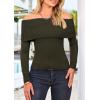 imagePRETTYGARDEN Off The Shoulder Sweater for Women 2025 Fall Fashion Cute Long Sleeve Tops Winter Ribbed Pullover Knit OutfitsArmy Green