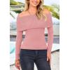 imagePRETTYGARDEN Off The Shoulder Sweater for Women 2025 Fall Fashion Cute Long Sleeve Tops Winter Ribbed Pullover Knit OutfitsBean Paste Pink
