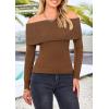 imagePRETTYGARDEN Off The Shoulder Sweater for Women 2025 Fall Fashion Cute Long Sleeve Tops Winter Ribbed Pullover Knit OutfitsCoffee