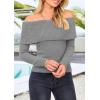 imagePRETTYGARDEN Off The Shoulder Sweater for Women 2025 Fall Fashion Cute Long Sleeve Tops Winter Ribbed Pullover Knit OutfitsGrey