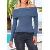 imagePRETTYGARDEN Off The Shoulder Sweater for Women 2025 Fall Fashion Cute Long Sleeve Tops Winter Ribbed Pullover Knit OutfitsGrey Blue