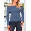 imagePRETTYGARDEN Off The Shoulder Sweater for Women 2025 Fall Fashion Cute Long Sleeve Tops Winter Ribbed Pullover Knit OutfitsGrey Blue