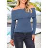 imagePRETTYGARDEN Off The Shoulder Sweater for Women 2025 Fall Fashion Cute Long Sleeve Tops Winter Ribbed Pullover Knit OutfitsGrey Blue