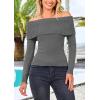 imagePRETTYGARDEN Off The Shoulder Sweater for Women 2025 Fall Fashion Cute Long Sleeve Tops Winter Ribbed Pullover Knit OutfitsMid Grey