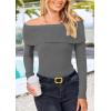 imagePRETTYGARDEN Off The Shoulder Sweater for Women 2025 Fall Fashion Cute Long Sleeve Tops Winter Ribbed Pullover Knit OutfitsMid Grey