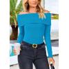 imagePRETTYGARDEN Off The Shoulder Sweater for Women 2025 Fall Fashion Cute Long Sleeve Tops Winter Ribbed Pullover Knit OutfitsMineral Blue