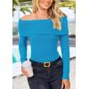 imagePRETTYGARDEN Off The Shoulder Sweater for Women 2025 Fall Fashion Cute Long Sleeve Tops Winter Ribbed Pullover Knit OutfitsMineral Blue