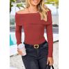 imagePRETTYGARDEN Off The Shoulder Sweater for Women 2025 Fall Fashion Cute Long Sleeve Tops Winter Ribbed Pullover Knit OutfitsOrange Red