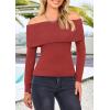 imagePRETTYGARDEN Off The Shoulder Sweater for Women 2025 Fall Fashion Cute Long Sleeve Tops Winter Ribbed Pullover Knit OutfitsOrange Red