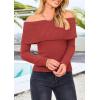 imagePRETTYGARDEN Off The Shoulder Sweater for Women 2025 Fall Fashion Cute Long Sleeve Tops Winter Ribbed Pullover Knit OutfitsOrange Red