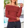 imagePRETTYGARDEN Off The Shoulder Sweater for Women 2025 Fall Fashion Cute Long Sleeve Tops Winter Ribbed Pullover Knit OutfitsOrange Red