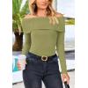 imagePRETTYGARDEN Off The Shoulder Sweater for Women 2025 Fall Fashion Cute Long Sleeve Tops Winter Ribbed Pullover Knit OutfitsSage Green