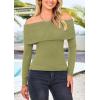imagePRETTYGARDEN Off The Shoulder Sweater for Women 2025 Fall Fashion Cute Long Sleeve Tops Winter Ribbed Pullover Knit OutfitsSage Green