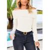 imagePRETTYGARDEN Off The Shoulder Sweater for Women 2025 Fall Fashion Cute Long Sleeve Tops Winter Ribbed Pullover Knit OutfitsSnow White