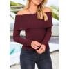 imagePRETTYGARDEN Off The Shoulder Sweater for Women 2025 Fall Fashion Cute Long Sleeve Tops Winter Ribbed Pullover Knit OutfitsWine Red