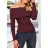 imagePRETTYGARDEN Off The Shoulder Sweater for Women 2025 Fall Fashion Cute Long Sleeve Tops Winter Ribbed Pullover Knit OutfitsWine Red