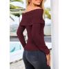 imagePRETTYGARDEN Off The Shoulder Sweater for Women 2025 Fall Fashion Cute Long Sleeve Tops Winter Ribbed Pullover Knit OutfitsWine Red