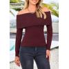 imagePRETTYGARDEN Off The Shoulder Sweater for Women 2025 Fall Fashion Cute Long Sleeve Tops Winter Ribbed Pullover Knit OutfitsWine Red
