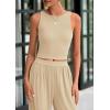 imagePRETTYGARDEN Spring Two Piece Sets For Women 2025 Ribbed Knit Crew Neck Sleeveless Tank Tops Wide Leg Pants Casual Lounge SetApricot