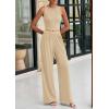 imagePRETTYGARDEN Spring Two Piece Sets For Women 2025 Ribbed Knit Crew Neck Sleeveless Tank Tops Wide Leg Pants Casual Lounge SetApricot