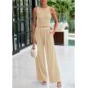 imagePRETTYGARDEN Spring Two Piece Sets For Women 2025 Ribbed Knit Crew Neck Sleeveless Tank Tops Wide Leg Pants Casual Lounge SetApricot