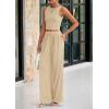 imagePRETTYGARDEN Spring Two Piece Sets For Women 2025 Ribbed Knit Crew Neck Sleeveless Tank Tops Wide Leg Pants Casual Lounge SetApricot