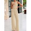 imagePRETTYGARDEN Spring Two Piece Sets For Women 2025 Ribbed Knit Crew Neck Sleeveless Tank Tops Wide Leg Pants Casual Lounge SetApricot