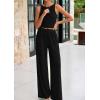 imagePRETTYGARDEN Spring Two Piece Sets For Women 2025 Ribbed Knit Crew Neck Sleeveless Tank Tops Wide Leg Pants Casual Lounge SetBlack