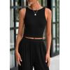 imagePRETTYGARDEN Spring Two Piece Sets For Women 2025 Ribbed Knit Crew Neck Sleeveless Tank Tops Wide Leg Pants Casual Lounge SetBlack