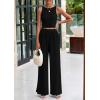 imagePRETTYGARDEN Spring Two Piece Sets For Women 2025 Ribbed Knit Crew Neck Sleeveless Tank Tops Wide Leg Pants Casual Lounge SetBlack