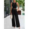 imagePRETTYGARDEN Spring Two Piece Sets For Women 2025 Ribbed Knit Crew Neck Sleeveless Tank Tops Wide Leg Pants Casual Lounge SetBlack
