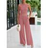 imagePRETTYGARDEN Spring Two Piece Sets For Women 2025 Ribbed Knit Crew Neck Sleeveless Tank Tops Wide Leg Pants Casual Lounge SetDusty Pink