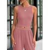 imagePRETTYGARDEN Spring Two Piece Sets For Women 2025 Ribbed Knit Crew Neck Sleeveless Tank Tops Wide Leg Pants Casual Lounge SetDusty Pink
