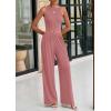 imagePRETTYGARDEN Spring Two Piece Sets For Women 2025 Ribbed Knit Crew Neck Sleeveless Tank Tops Wide Leg Pants Casual Lounge SetDusty Pink