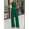 imagePRETTYGARDEN Spring Two Piece Sets For Women 2025 Ribbed Knit Crew Neck Sleeveless Tank Tops Wide Leg Pants Casual Lounge SetGreen