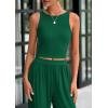 imagePRETTYGARDEN Spring Two Piece Sets For Women 2025 Ribbed Knit Crew Neck Sleeveless Tank Tops Wide Leg Pants Casual Lounge SetGreen