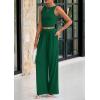imagePRETTYGARDEN Spring Two Piece Sets For Women 2025 Ribbed Knit Crew Neck Sleeveless Tank Tops Wide Leg Pants Casual Lounge SetGreen