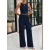 imagePRETTYGARDEN Spring Two Piece Sets For Women 2025 Ribbed Knit Crew Neck Sleeveless Tank Tops Wide Leg Pants Casual Lounge SetNavy