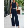 imagePRETTYGARDEN Spring Two Piece Sets For Women 2025 Ribbed Knit Crew Neck Sleeveless Tank Tops Wide Leg Pants Casual Lounge SetNavy